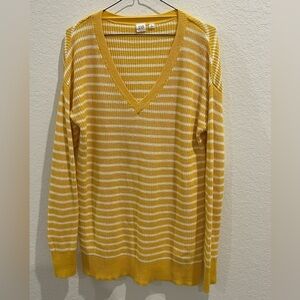 Gap Sweater Yellow and White striped V Neck knit 100% Cotton Sweater size S